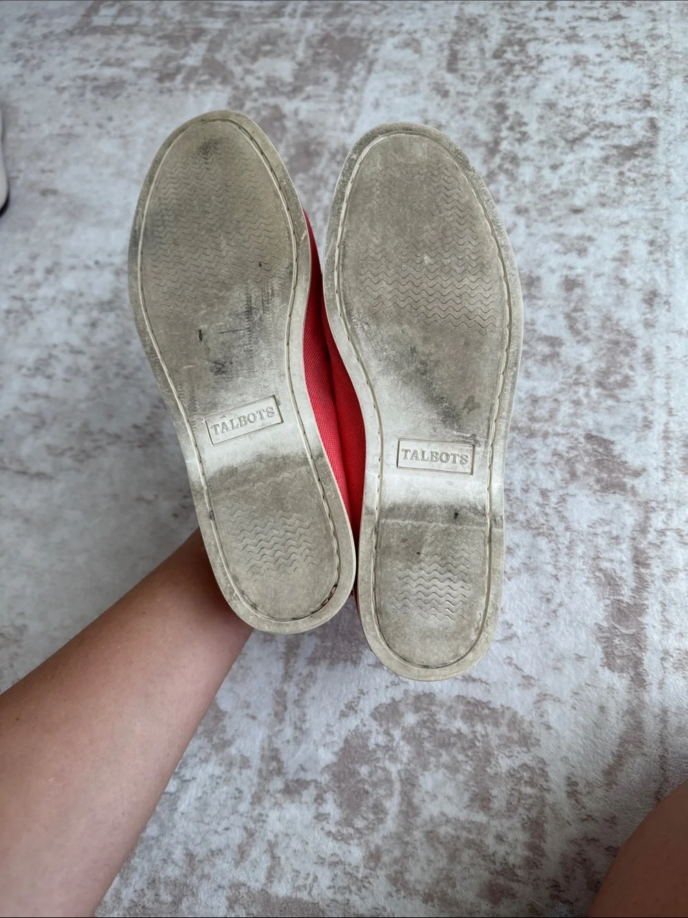Talbot’s Slip-On Round Toe Drawstring Boat Shoes leather and coral
